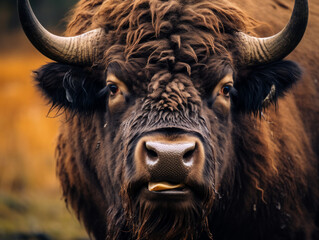 A powerful bison stands in a natural setting, exuding strength and wild beauty.