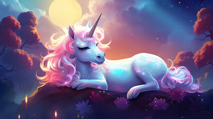 Cute magical unicorn is dreaming
