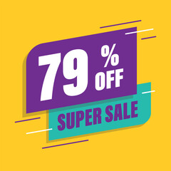 Seventy nine 79% percent purple and green sale tag vector