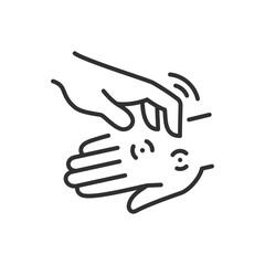 Scratch the hand with a mosquito bite, linear icon. Line with editable stroke