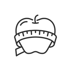 Diet, apple and exercise tape, linear icon. Line with editable stroke