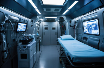 Interior of an ambulance with the necessary equipment for patient care.