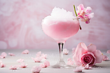 cotton candy cocktail with rose petals