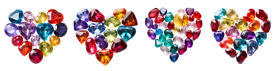 Fototapeta premium Colorful gemstones hearts on transparent background