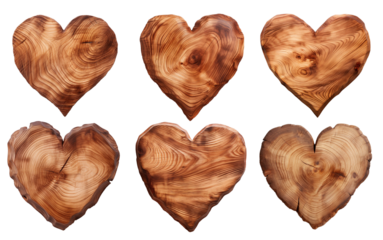 Wooden heart shapes isolated on transparent background.