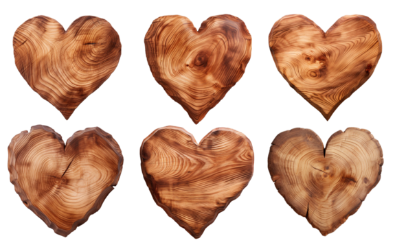 Wooden heart shapes isolated on transparent background. - Powered by Adobe