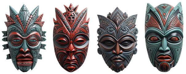 Naklejka premium Traditional African masks of the culture and religion of African peoples