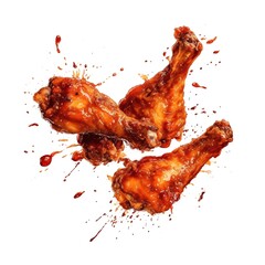 a group of chicken legs with sauce splashing