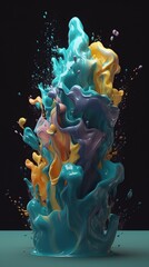 a colorful paint splashing out of a black background