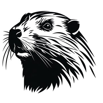 a black and white image of a beaver