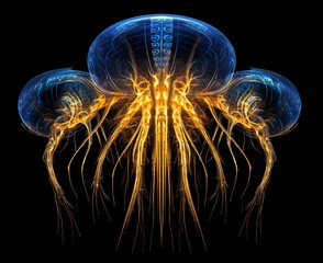 a blue and orange jellyfish