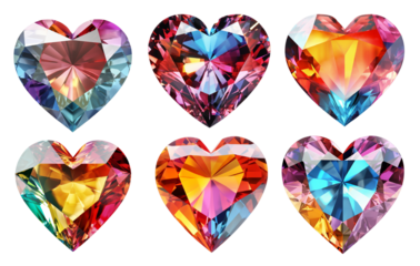 Colorful gemstones hearts on transparent background
