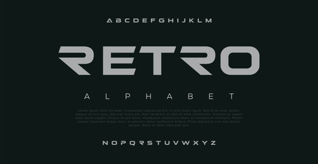 Retro Modern abstract digital alphabet font. Minimal technology typography, Creative urban sport fashion futuristic font and with numbers. vector illustration - obrazy, fototapety, plakaty