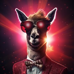 a llama wearing a suit and sunglasses