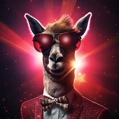 Deurstickers a llama wearing a suit and sunglasses © Dumitru