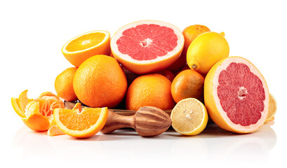 Citrus fruits are isolated on white background.