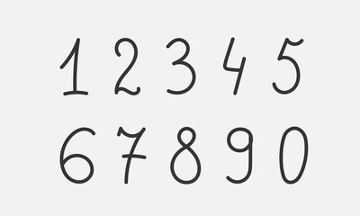 Hand drawn numbers. Hand written calligraphic numbers. Vector