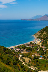 View of the sea from a viewpoint along a road in Albania