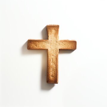 a cross shaped toast on a white surface