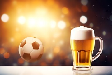 a glass of beer and a football ball - obrazy, fototapety, plakaty
