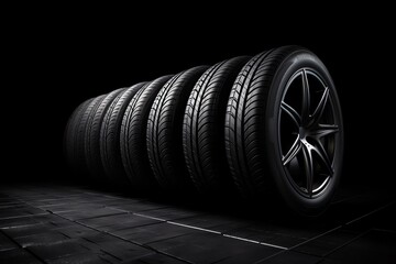 a row of tires on a black surface - Powered by Adobe