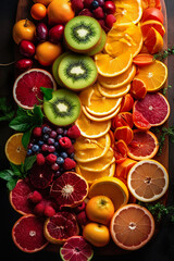 Naklejka na ściany i meble A rainbow of fruits and berries. Generative Ai