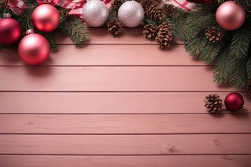 Fototapeta na wymiar Christmas rustic background with pink wooden planks