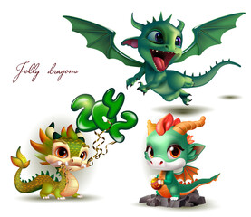 Set of cute little dragons. Symbol of 2024