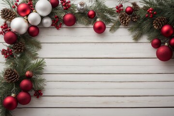 Fototapeta na wymiar Christmas rustic background with white wooden planks