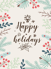 Christmas card with evergreen plants and lettering - 682775354
