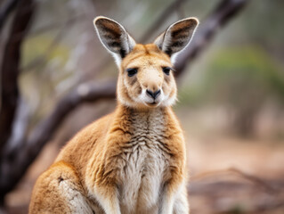 Fototapeta premium An endearing kangaroo poses in the wild, showcasing its unique charm.