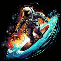 Obraz premium An astronaut wearing a Hawaiian shirt surfing on the moon