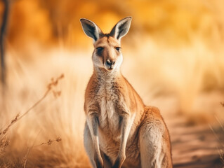 Fototapeta premium An endearing kangaroo poses in the wild, showcasing its unique charm.