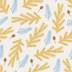 Seamless pattern with fir branch and pine cone. - 682776338