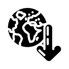 planet down arrow download data glyph icon vector. planet down arrow download data sign. isolated symbol illustration