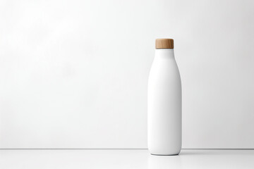 White bottle sitting on top of a wooden table. Generative Ai 