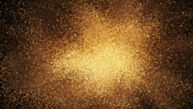 cg particle motion background golden explosure isolated on black cosmic dust shining star birth new life concept