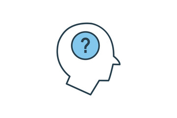 confused icon. head with question mark. icon related to confusion. flat line icon style. simple vector design editable