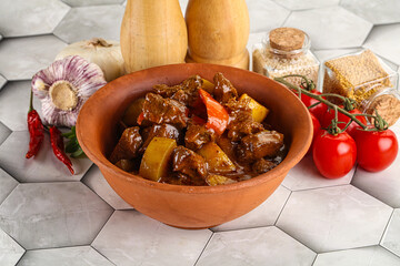 Homemade beef hungarian goulash with potato