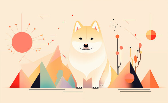 Animated dog minimalism: Creative images with geometric shapes. Vibrant drawing on a light background inspired by the style of animated gifs.