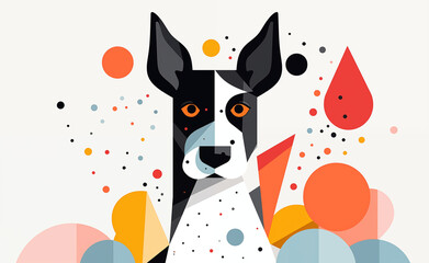Fototapeta premium Animated dog minimalism: Creative images with geometric shapes. Vibrant drawing on a light background inspired by the style of animated gifs.