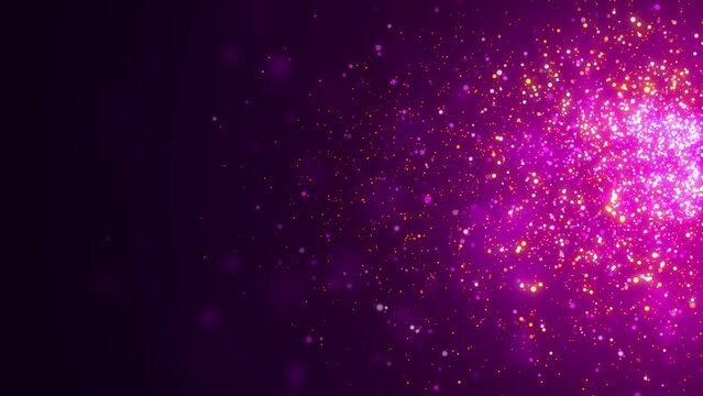 Magic cloud with sparkles, purple fairy stardust with sparks. Shiny cosmic dust with glowing flares dark background. Festive New Year looped animation.
