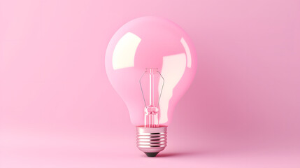 Pink pastel color light bulb isolated on pink pastel color background with shadow 3D rendering Isolated on white background. Generative AI.