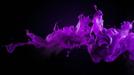 Purple paint splash on black background. Color splash.