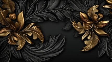 Luxurious Golden Floral Design on Elegant Black Background