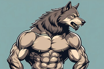 Muscular wolf illustration, Cartoon design, Wolf mascot