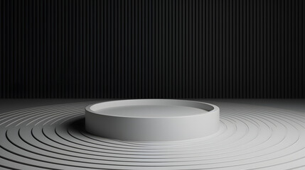 Fototapeta na wymiar Three dimensional render of empty pedestal with concentric background. Generative AI.