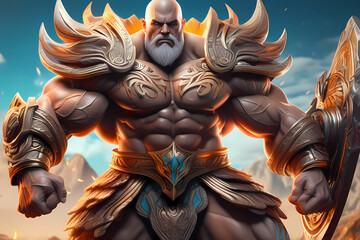 Heavy muscular warrior man, Fantasy art concept, Gaming character, Illustration