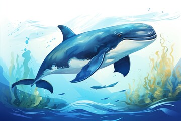 Obraz premium Illustration of a whale swimming in the ocean. Vector illustration.