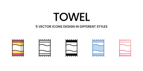 Towel Icon Design in Five style with Editable Stroke. Line, Solid, Flat Line, Duo Tone Color, and Color Gradient Line. Suitable for Web Page, Mobile App, UI, UX and GUI design.